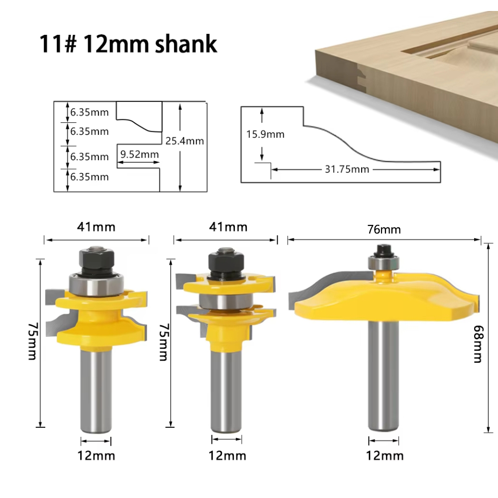 3pcs 12mm Shank Rail & Stile O - End Mill Set ulasan dan harga